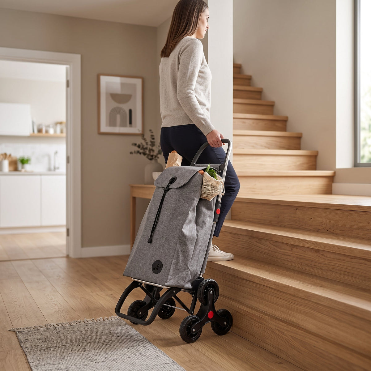 Stair Climbing Folding Shopping Cart, Rolser I-Max Tweed 6L Logic, Aluminum, Grey
