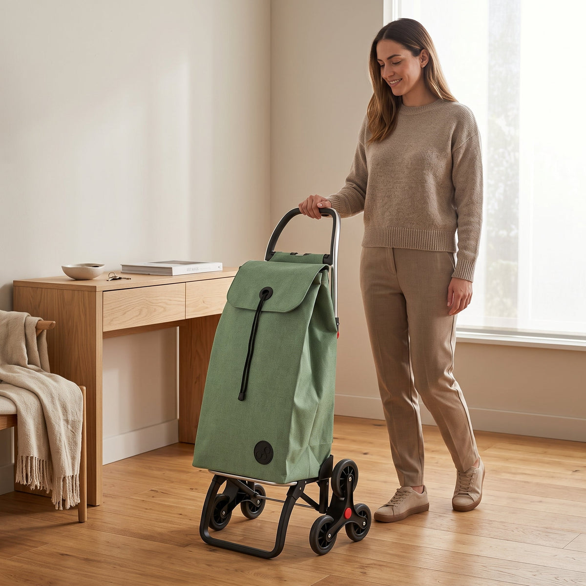 Stair Climbing Folding Shopping Cart, Rolser I-Max Tweed 6L Logic, Aluminum, Jade Green