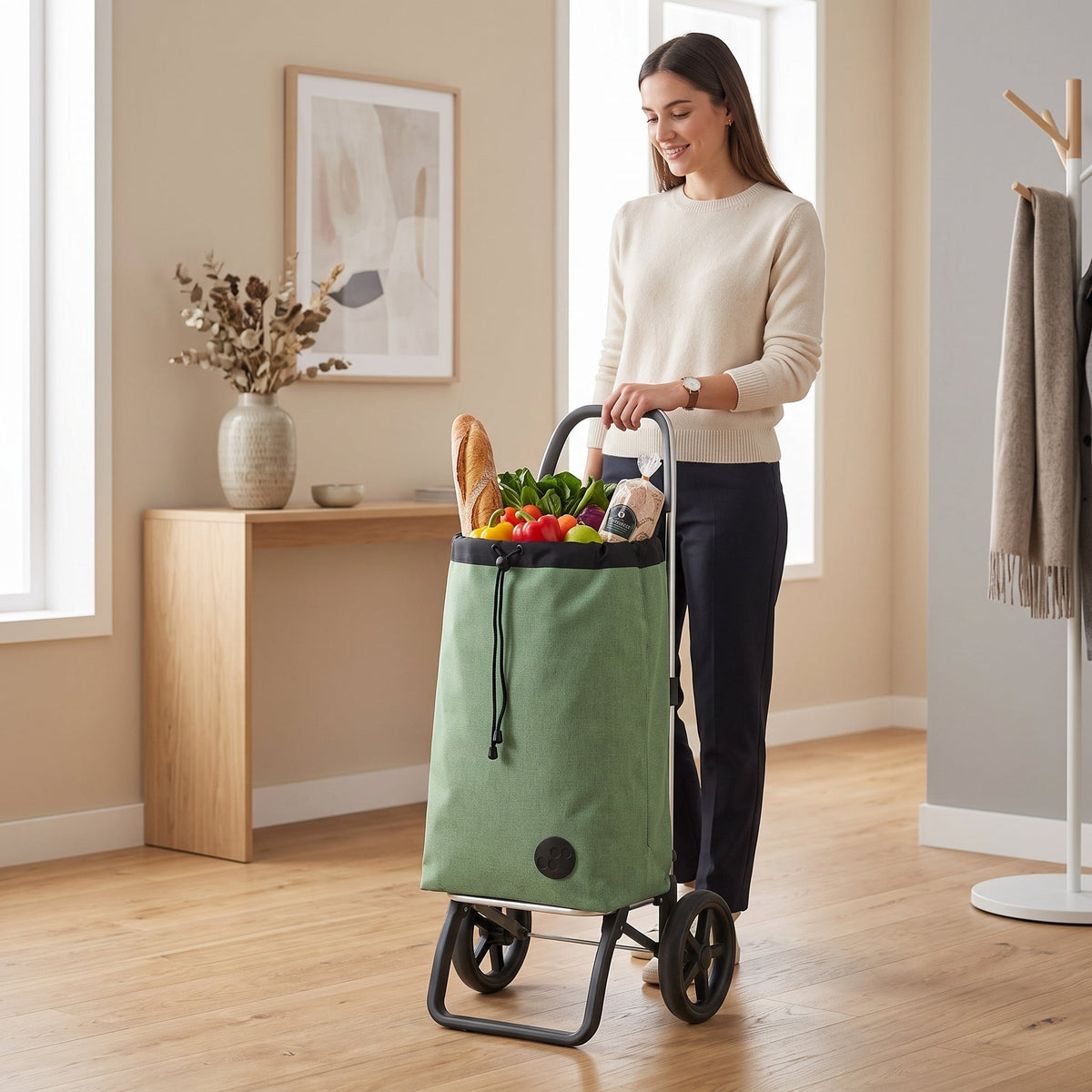 Folding Shopping Cart, Rolser I-Max Tweed Logic RSG, Aluminum, Jade Green