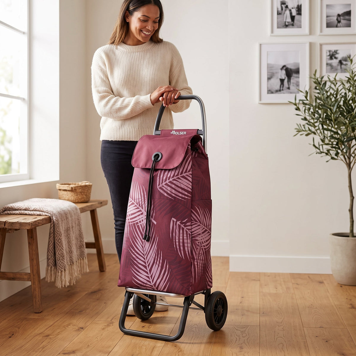 Folding Shopping Cart, Rolser I-Max Costa Rica Convert, Aluminum, Burgundy
