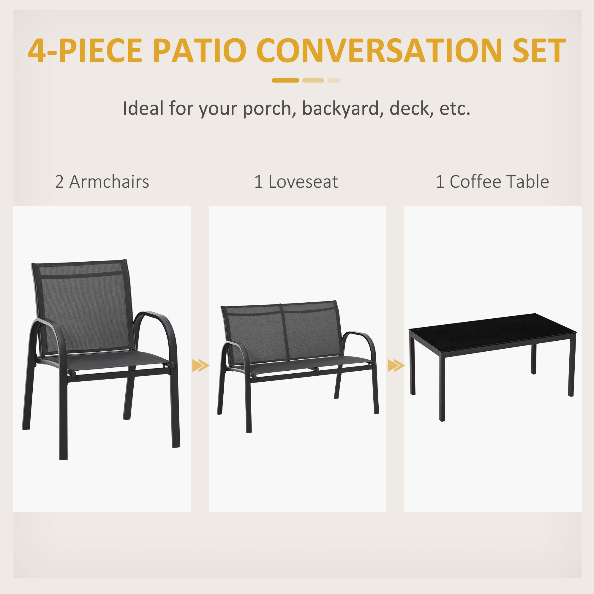 Outsunny 4-Piece Patio Furniture Set Garden Conversation Set with Loveseat, Single Chairs and Coffee Table