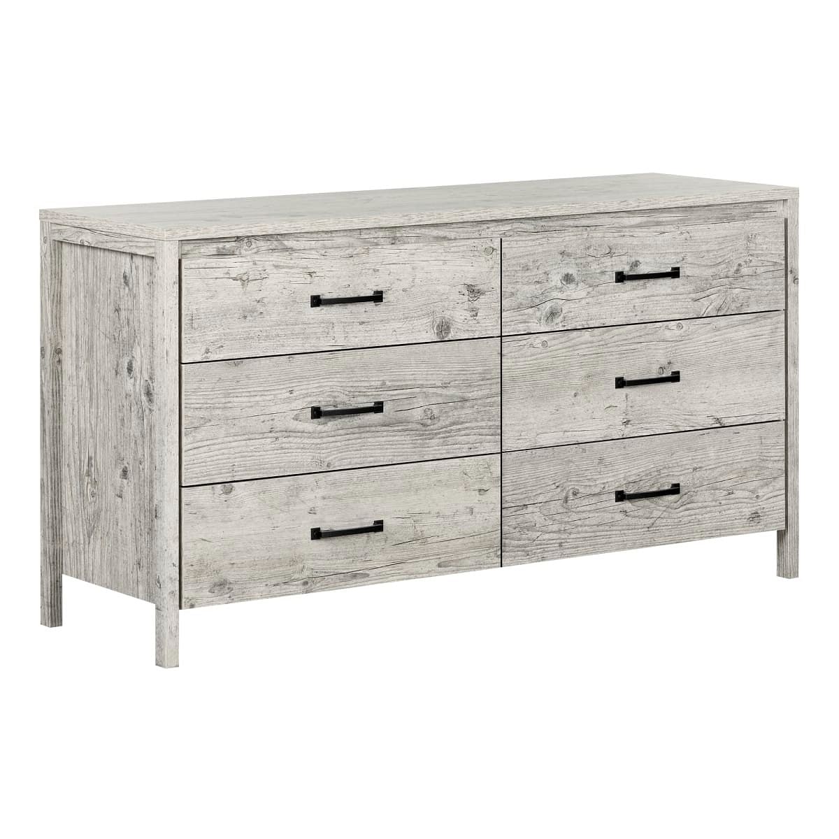 Modern Washed Pine 6 Drawer Double Dresser - Free Shipping