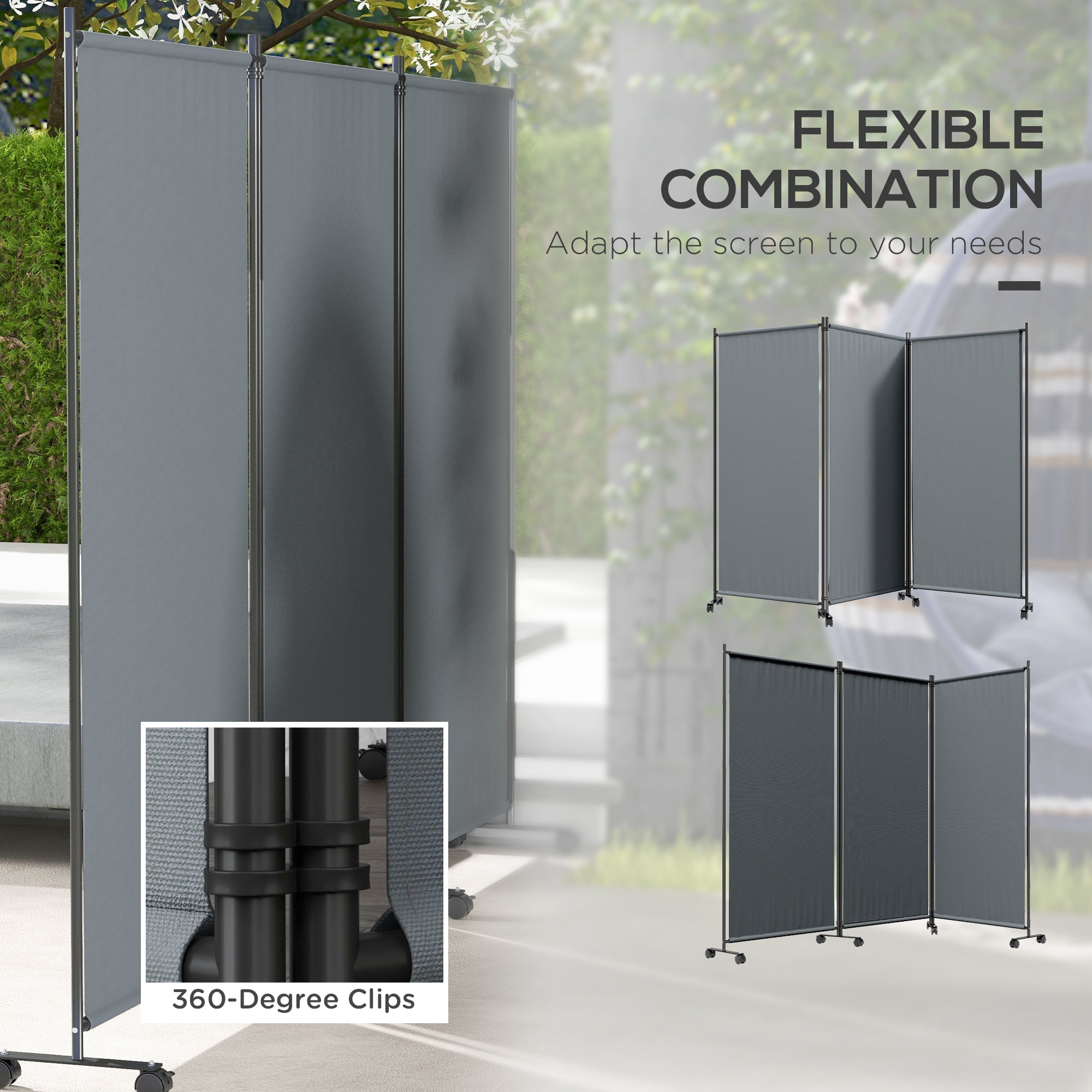Outsunny 6FT Tall Folding Room Divider on Wheels, Rolling Privacy Screen for Outdoor Patio, Pool, Hot Tub