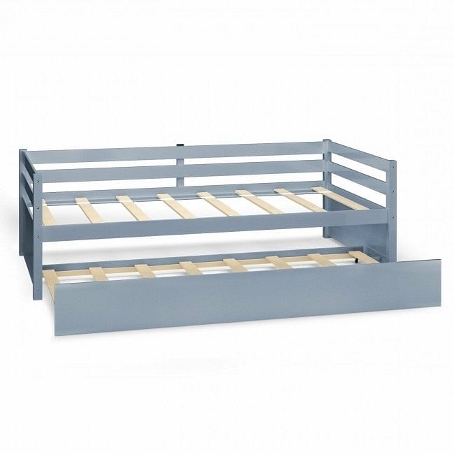 Twin/Twin Dorm Style Trundle Daybed Platform Bed Frame in Grey - Free Shipping