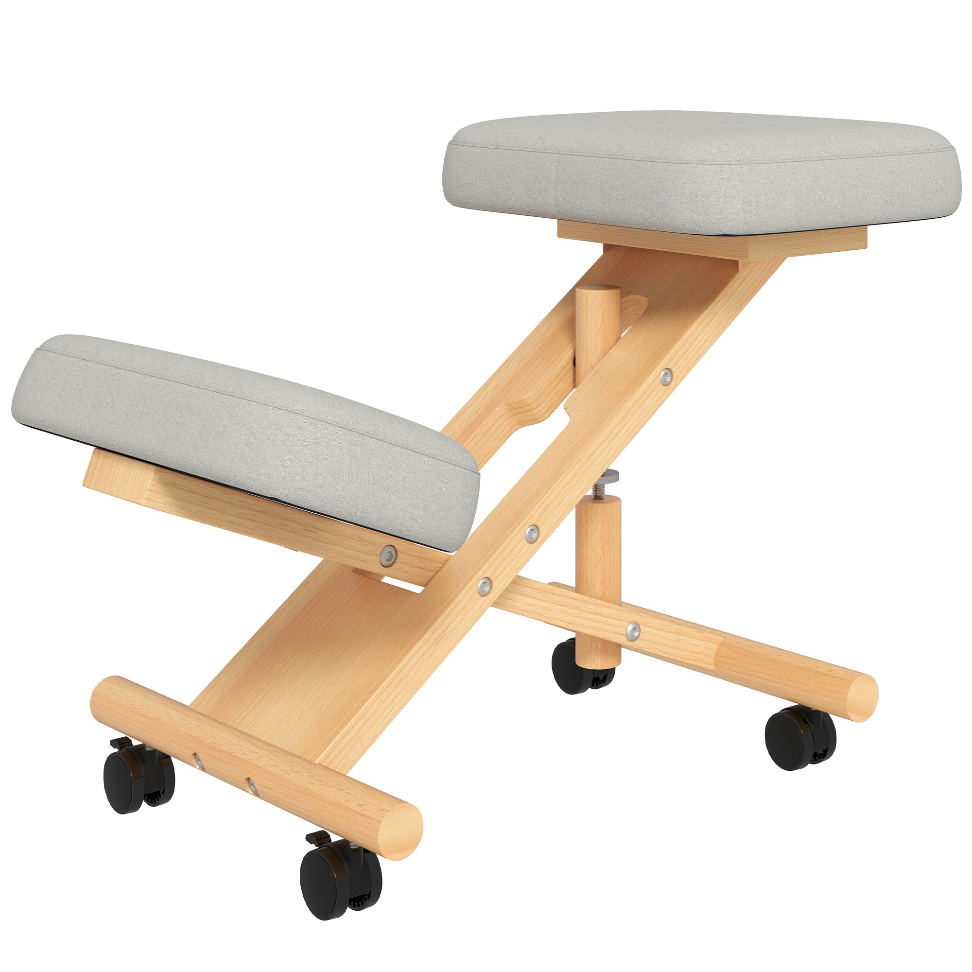 HOMCOM Ergonomic Kneeling Chair, Adjustable Wood Knee Stool with Cushion for Home, Posture Knee Chair with Casters, Cream White