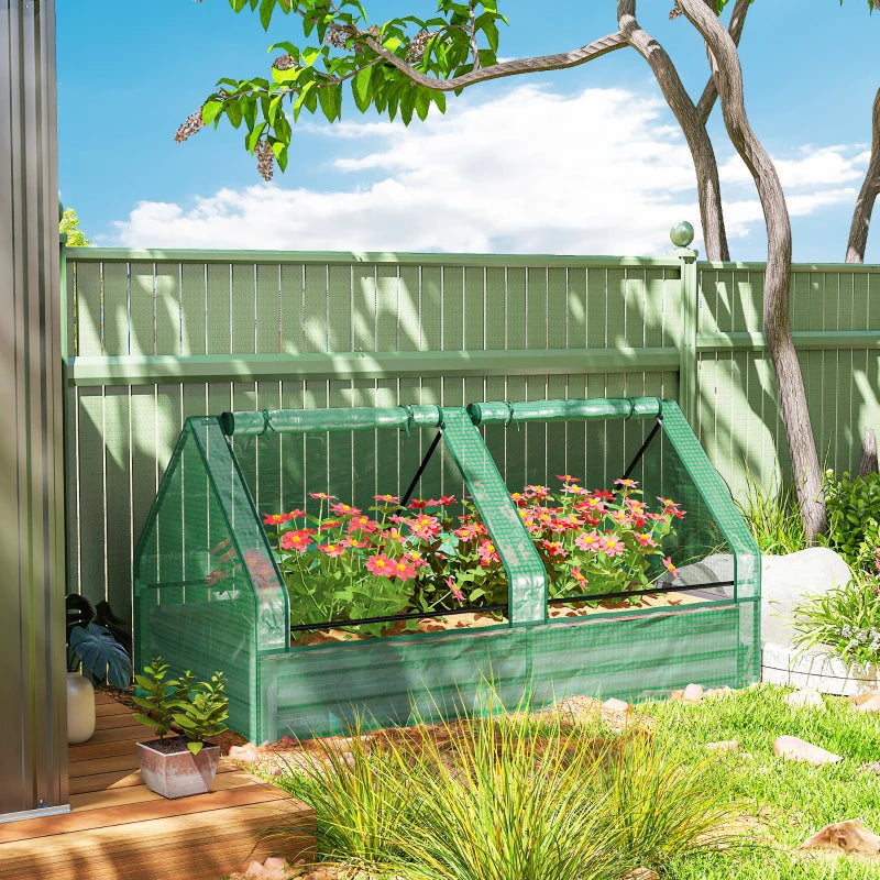 6' x 3' Metal Planter Box with Cover, Raised Garden Bed with Mini Greenhouse for Herbs, Vegetables, Green and Dark Grey