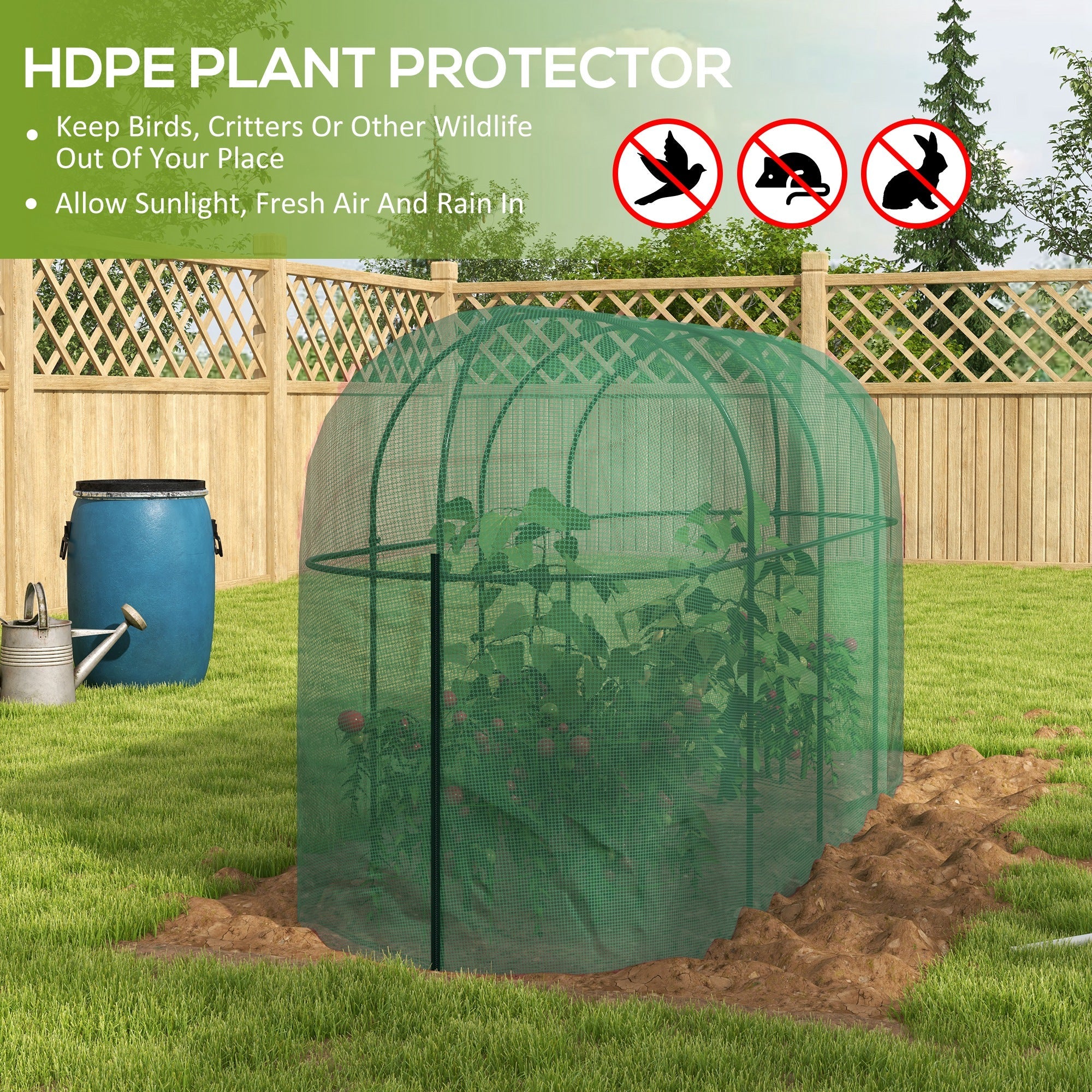 Outsunny Garden Plant Protector Tent 9.8' x 3.3' Crop Cage with Zipped Door Ground Stakes Yard Lawn
