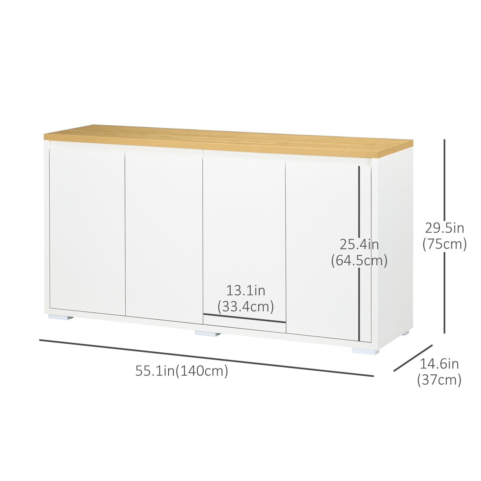 HOMCOM Adjustable White Buffet Cabinet: Sideboard with Double Door Cupboards for Customizable Living Room Storage