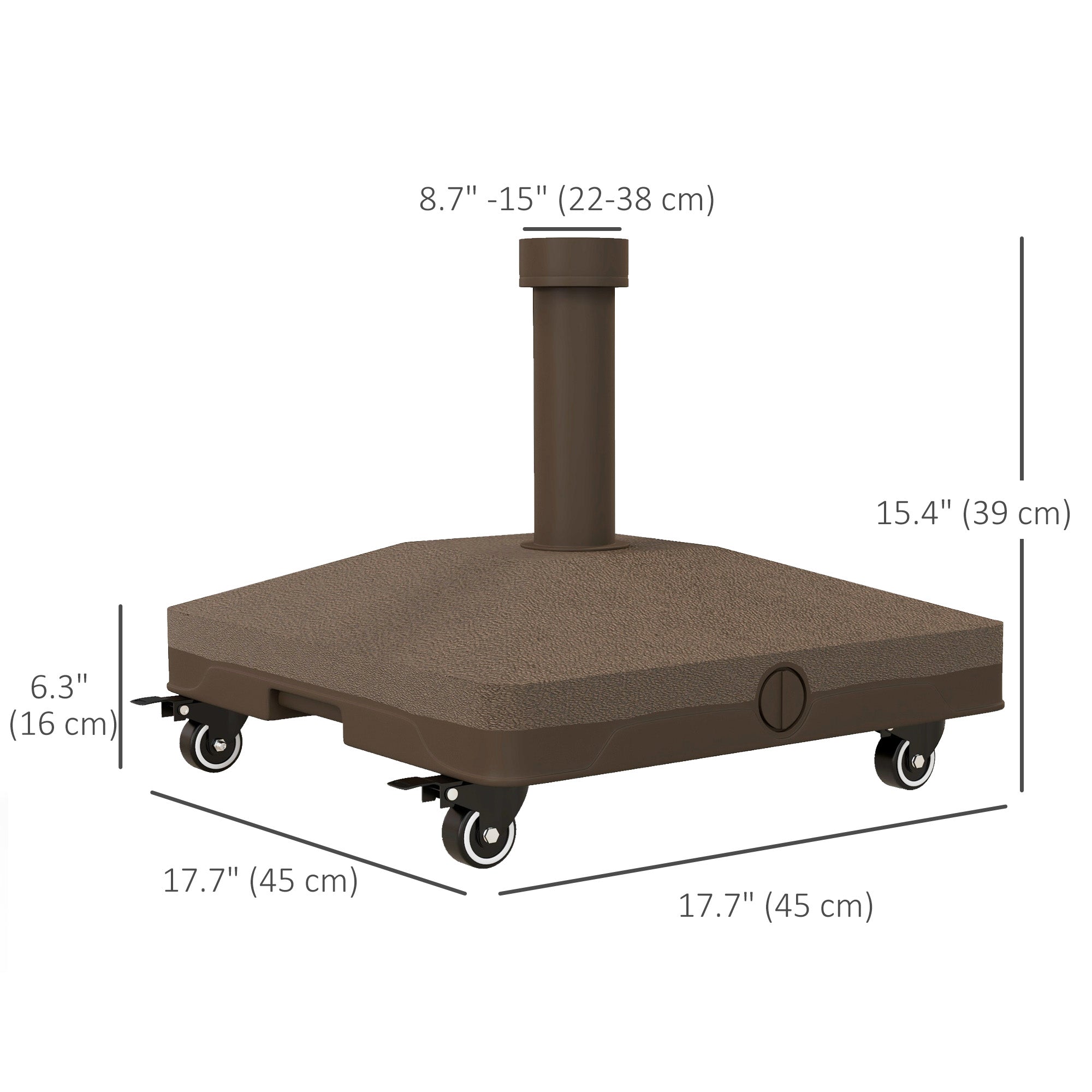 Outsunny Square Parasol Base, Portable Umbrella Stand with Wheels, Water or Sand Filled, for Φ0.75", Φ1.5" Poles, Brown