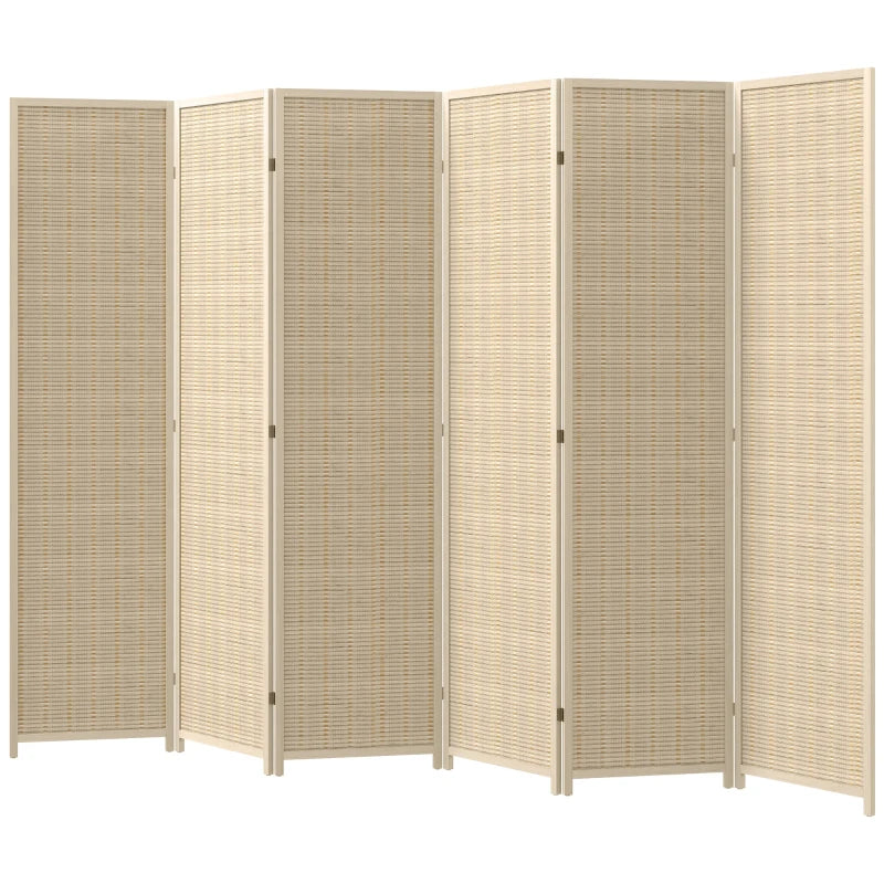 Woven Bamboo Room Divider, 6 Panel Folding Indoor Privacy Screens for Home Office, Natural Wood