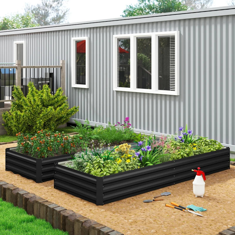 95" x 36" x 12" Galvanized Raised Garden Bed, Metal Elevated Planter Box for Growing Flowers, Herbs, Succulents, Black