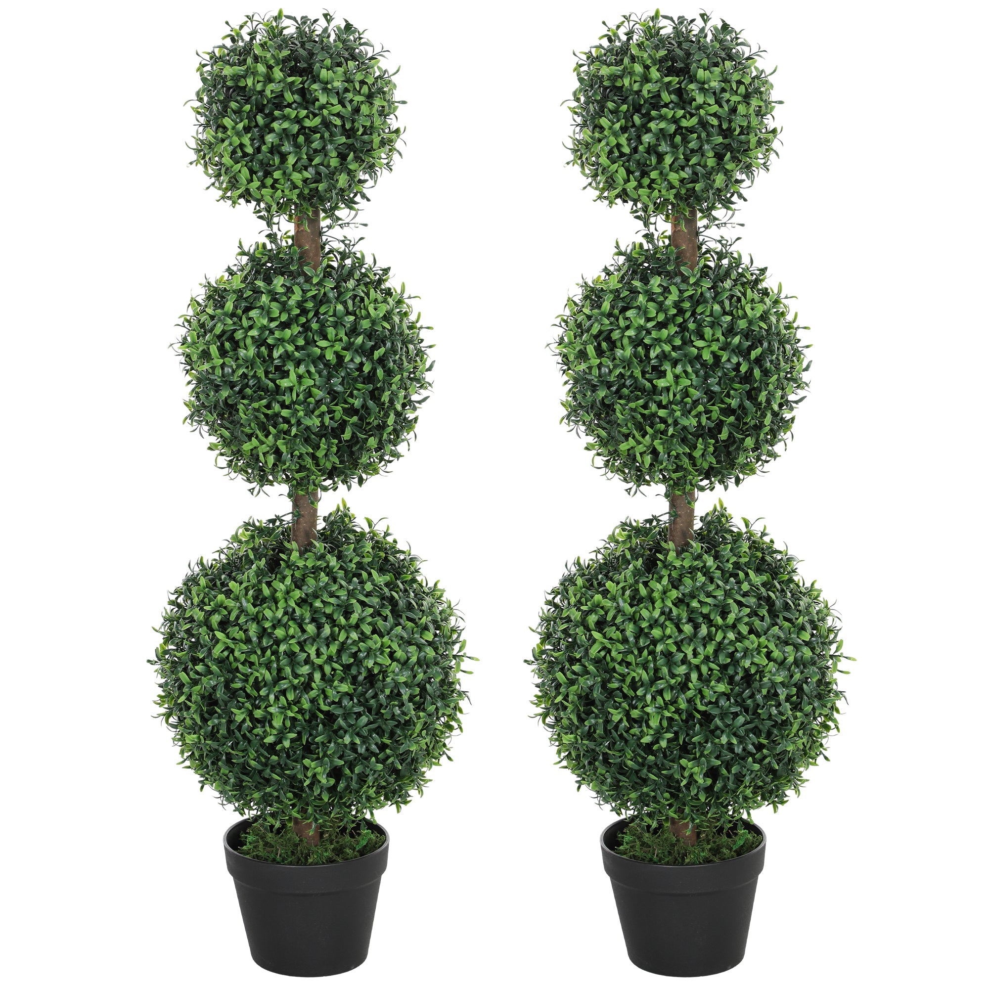HOMCOM 2 Pack 39.4" Artificial Trees, Boxwood Topiary Ball Trees with Pot for Indoor, Outdoor, Home Office, Living Room, Green