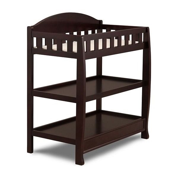Modern Dark Brown Wooden Baby Changing Table with Safety Rail Pad and Strap - Free Shipping