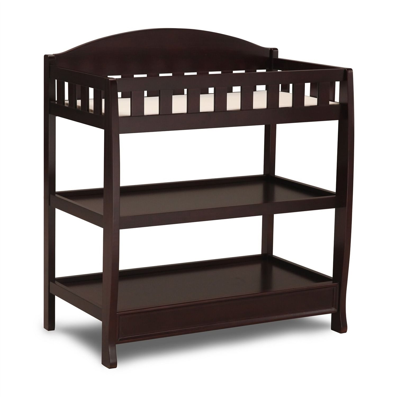 Modern Dark Brown Wooden Baby Changing Table with Safety Rail Pad and Strap - Free Shipping