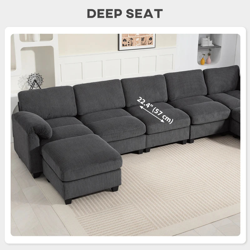 Modular Sectional Sofa, Oversized U-Shaped Couch with Spring Cushion, Corduroy Sofa for Living Room, Charcoal Grey