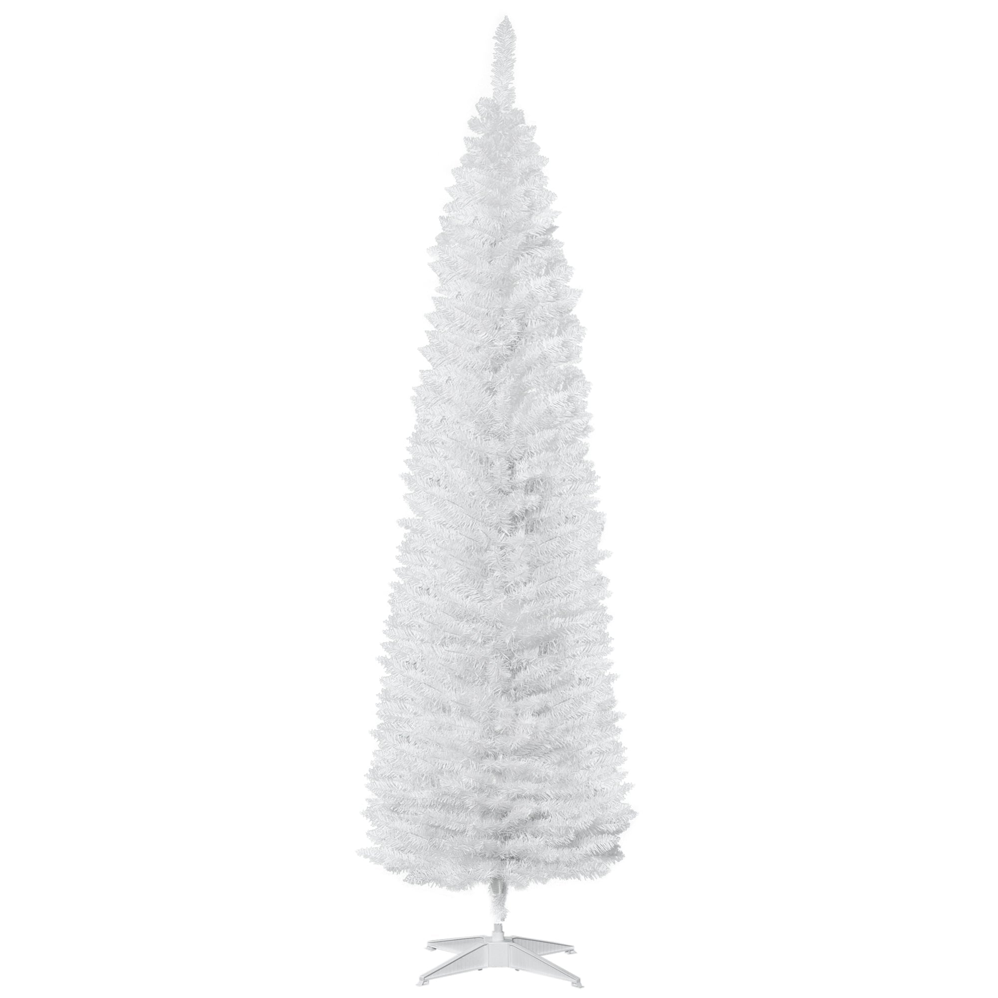 HOMCOM 7' Pencil Christmas Tree, Slim Artificial Xmas Tree with Realistic Branches, Sturdy Metal Stand, White