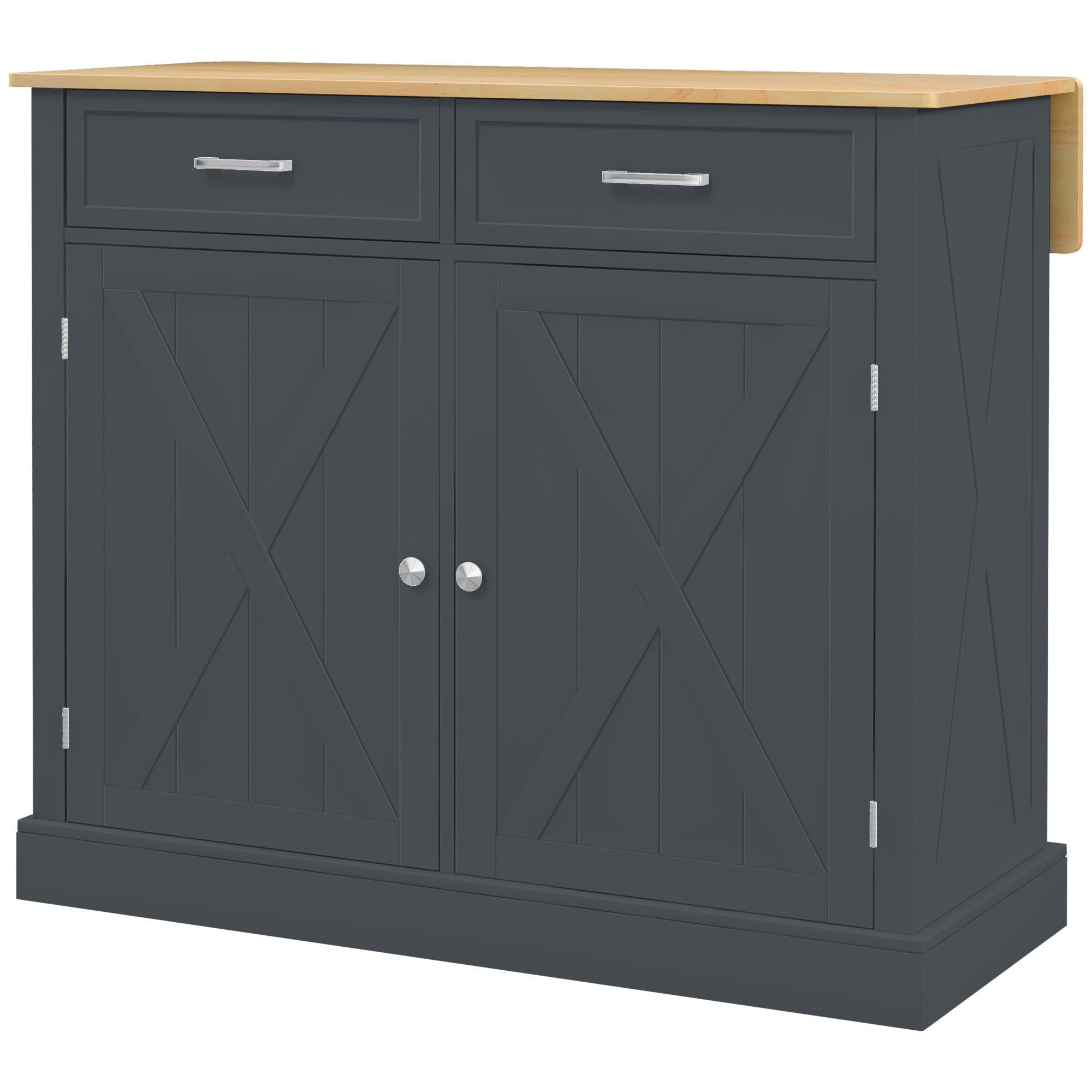 HOMCOM Slate Grey Galley Genius: Rubberwood Kitchen Island with Beadboard, Rolling Cart, 2 Drawers, Adjustable Shelves for Storage