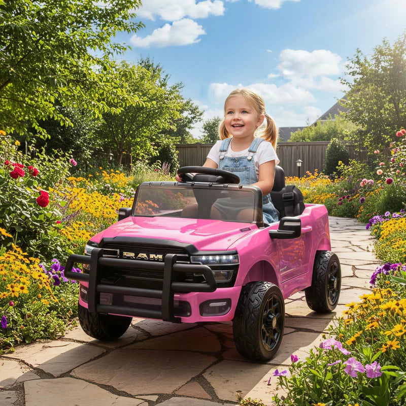 Qaba 12V Ride on Car, Licensed Dodge RAM 3500 Electric Vehicle with Remote Control, Suspension for 3-5 Years, Pink