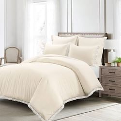 Full/Queen French Country Ivory 5-Piece Lightweight Comforter Set w/ Lace Trim - Free Shipping