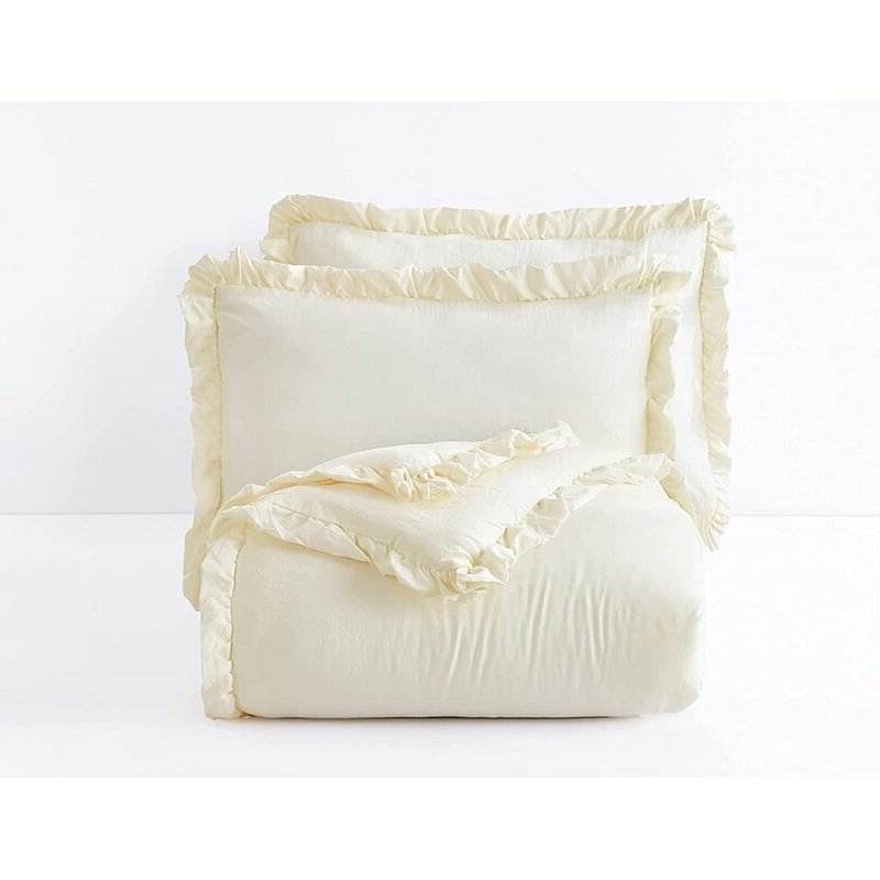 Oversized King Ivory Microfiber 3-Piece Comforter Set with Ruffled Edge Trim - Free Shipping