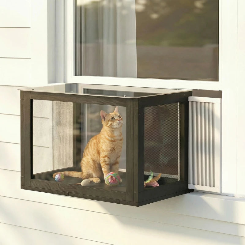 Catio Outdoor Cat Enclosure Adjustable Cat House Waterproof Top for Window 24" x18.5" x16.1" Black & White