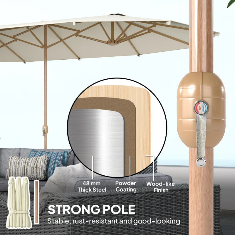 Double Garden Parasol 179.1"W x 104.3"D with Crank, 12 Steel Ribs & 180g/㎡ Polyester, UV30+ Protection, Beige