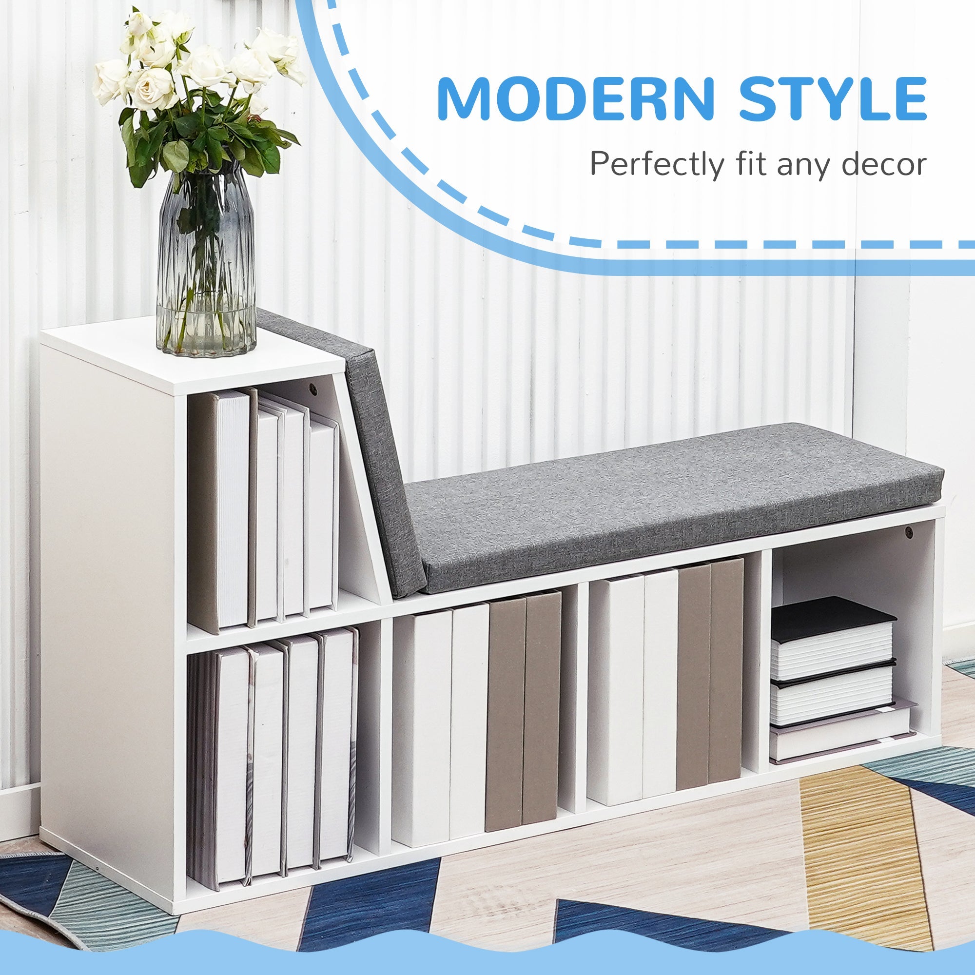 HOMCOM 2-Tier Bookcase: Grey Modern Freestanding Bookshelf for Home Office Display
