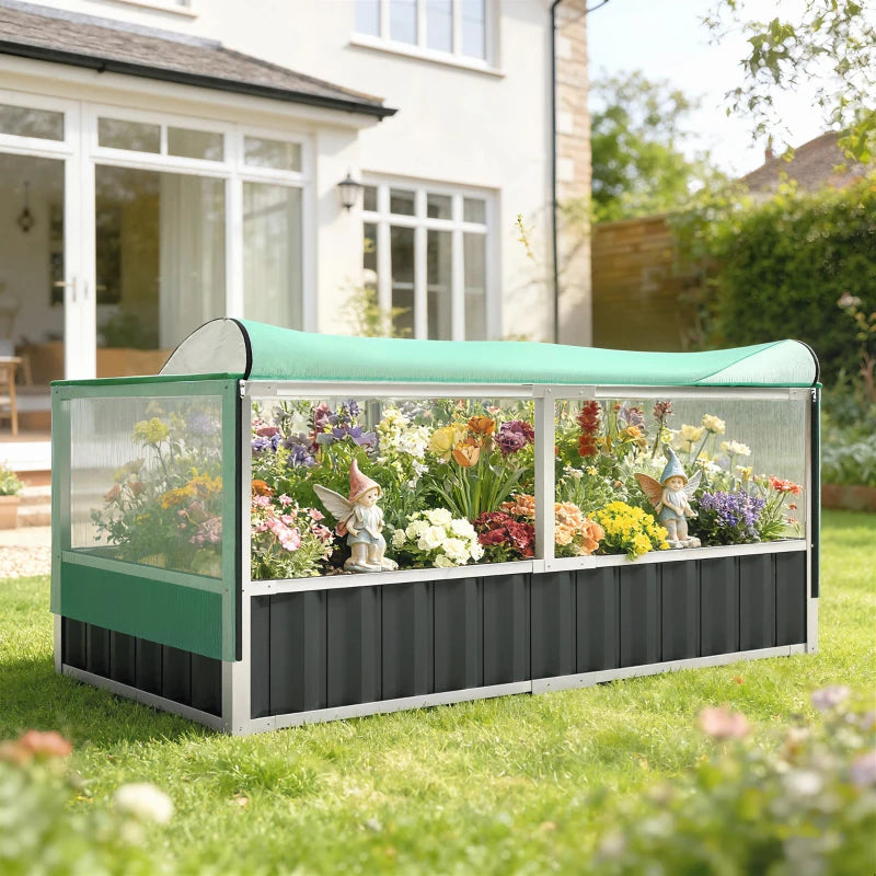 Raised Garden Bed, 5.7 x 3 x 2.3ft Steel Planter Box Outdoor with Cover, Gloves, Dark Grey