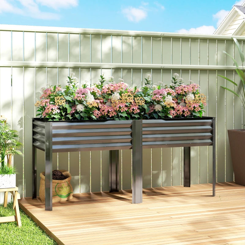Galvanized Raised Garden Bed with Legs, 71" x 22" x 31.5" Raised Planter Box with Reinforced Bars and Non-Woven Fabric