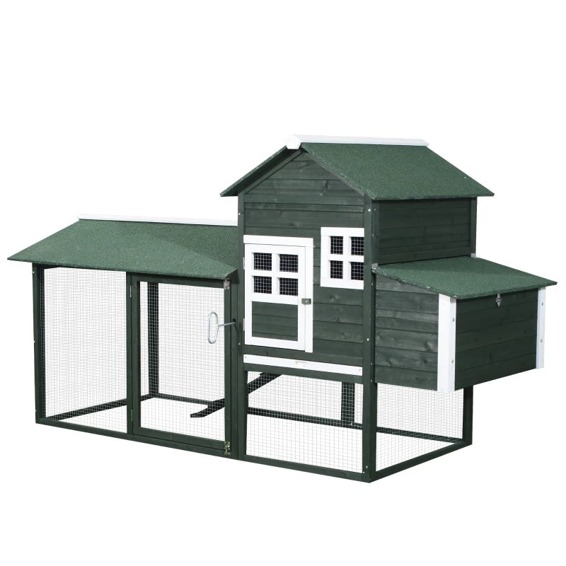 84" Chicken Coop Wooden Hen House Rabbit Hutch Poultry Cage Pen Outdoor Backyard with Nesting Box and Run, Green