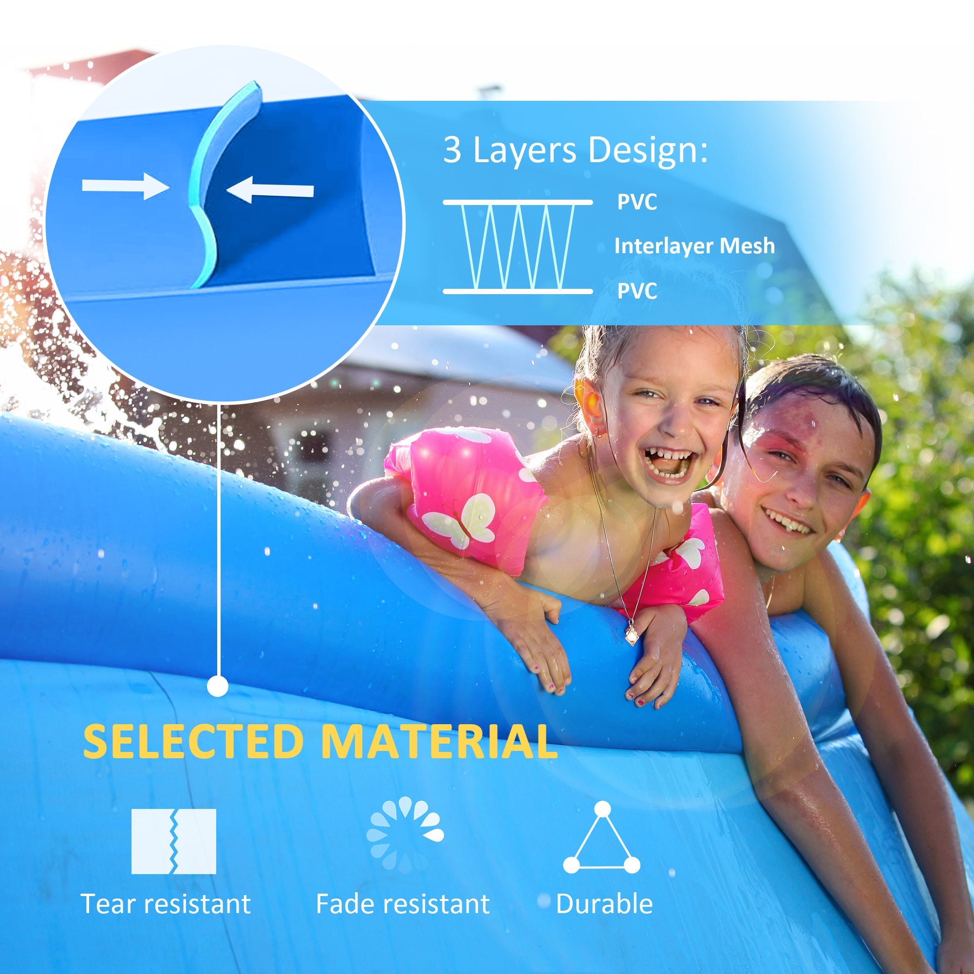 Outsunny Large Family Inflatable Swimming Pool Round Blow Up Paddling Pool with Hand Pump for Kids Adults 107"x30" Blue