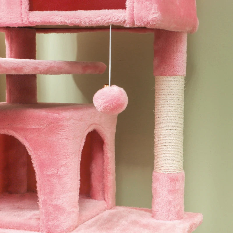 54" Cat Tree, Multi-Level Cat Tower with Scratching Posts, Cat Condos, Bed, Platforms, Ramp, Toy Ball, Pink