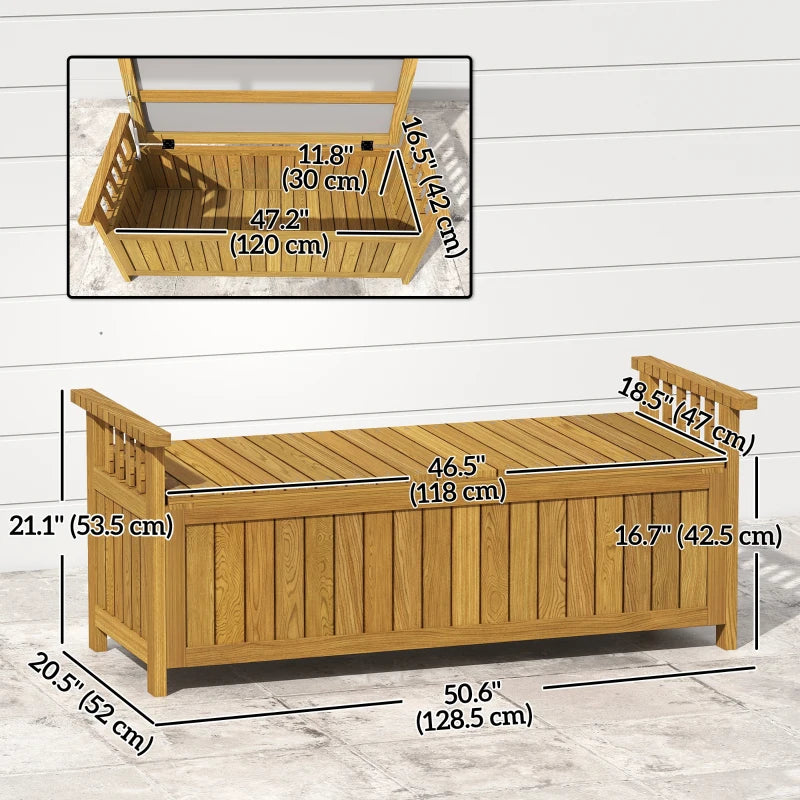 Wooden Bench with Storage Box, Outdoor Exterior Bench with Armrests for Patio Garden Balcony, Brown
