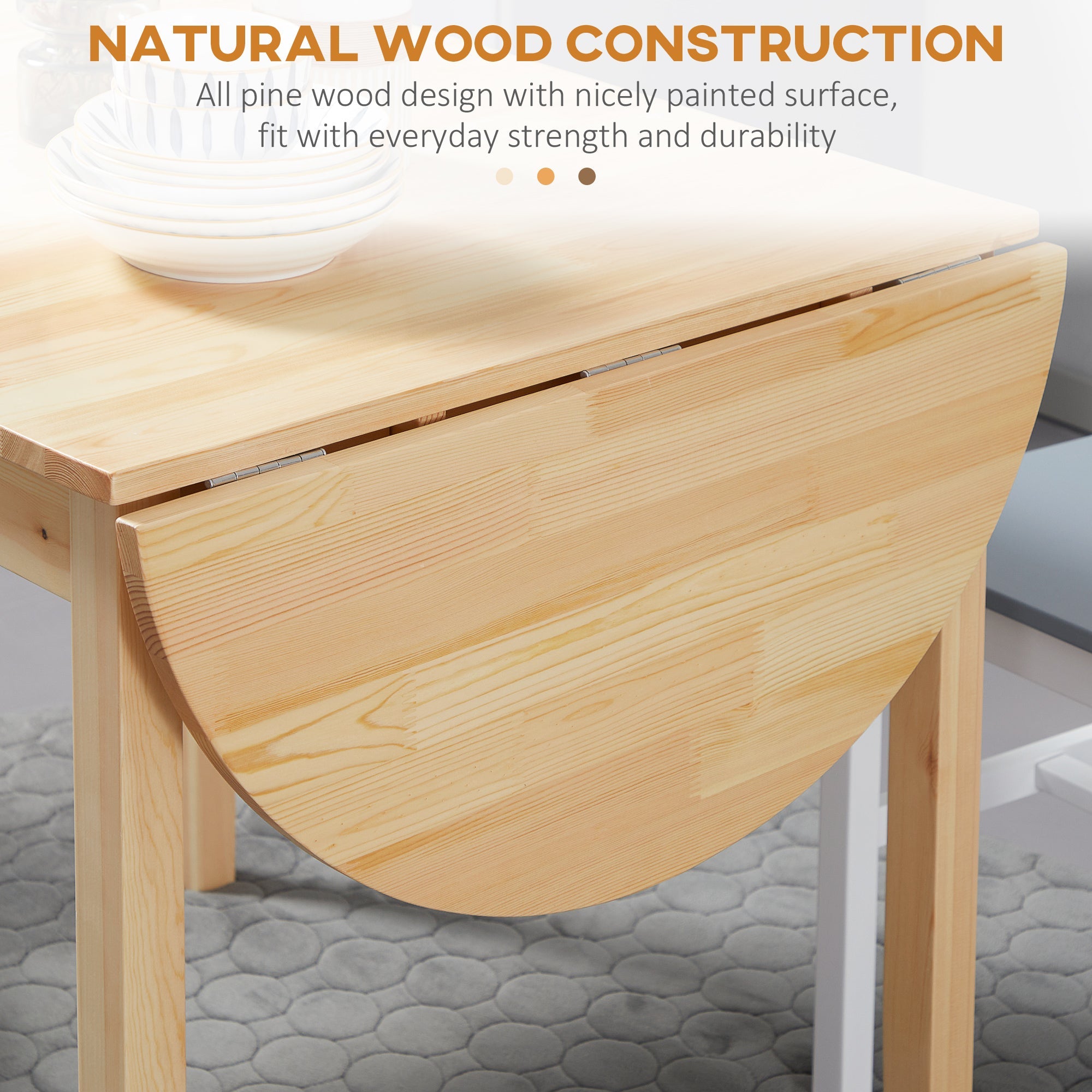 HOMCOM Natural Solid Wood Kitchen Table Drop Leaf Folding Dining Table for Small Spaces Natural Finish