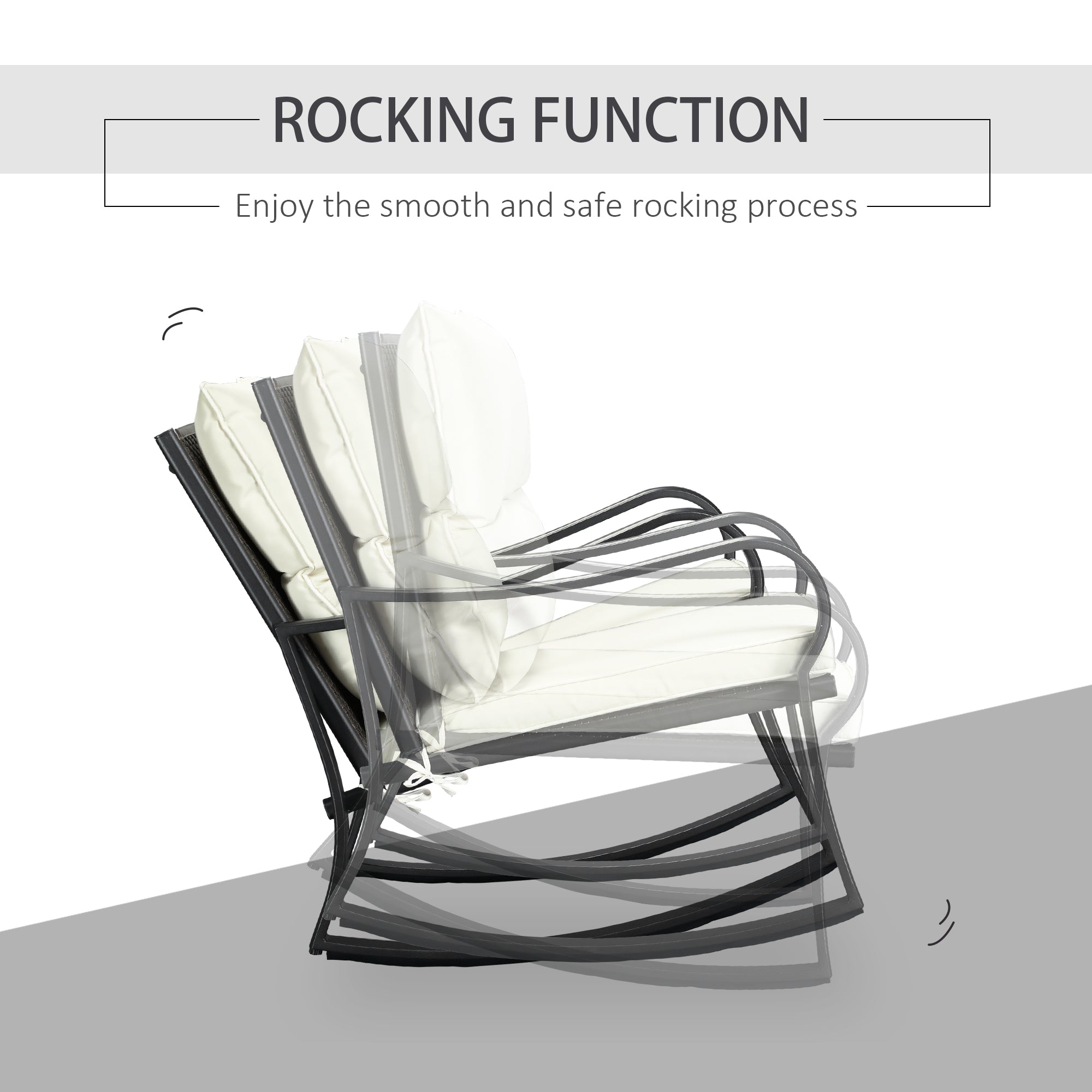 Outsunny Rocking Chairs Table Set 3PC Outdoor Furniture 2 Rockers 1 Coffee Table Cream White