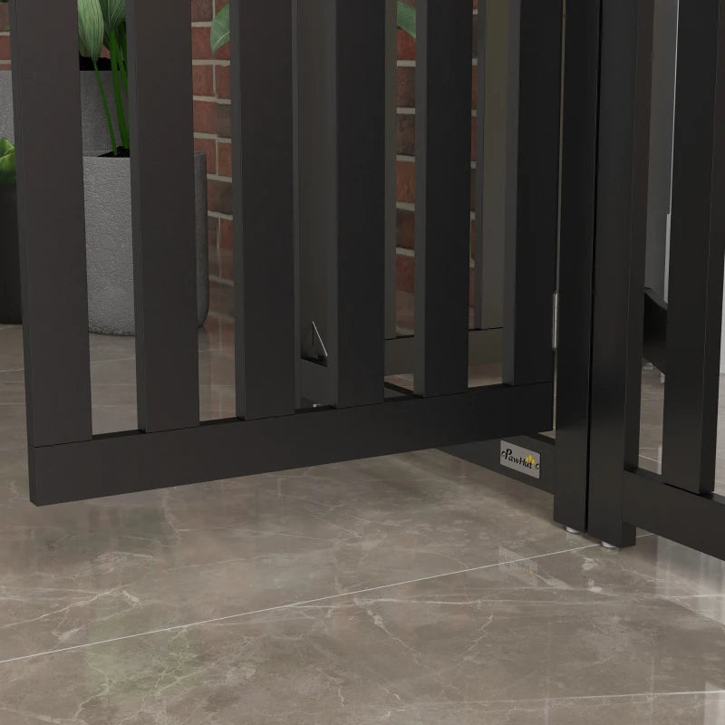 Foldable Dog Gate with Door, 4 Panels Fressstanding Pet Gate, Black