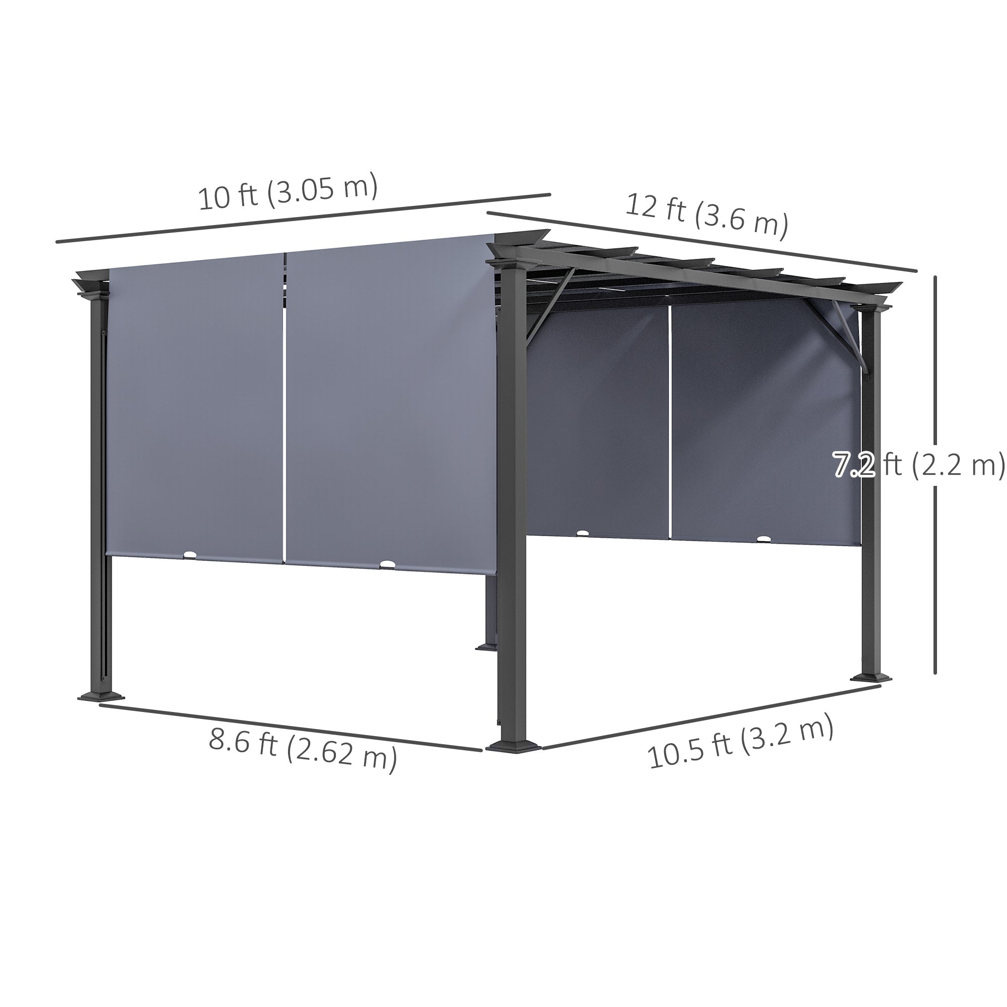 Outsunny 12' x 10' Outdoor Patio Gazebo Pergola with Retractable Canopy Roof, Steel Frame with Stakes, Grey