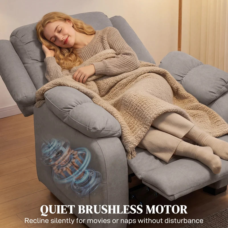 Massage Recliner Chair with Quiet Brushless Motor Pet-Friendly Fabric Power Recliner with 2 Memory Positions Brown