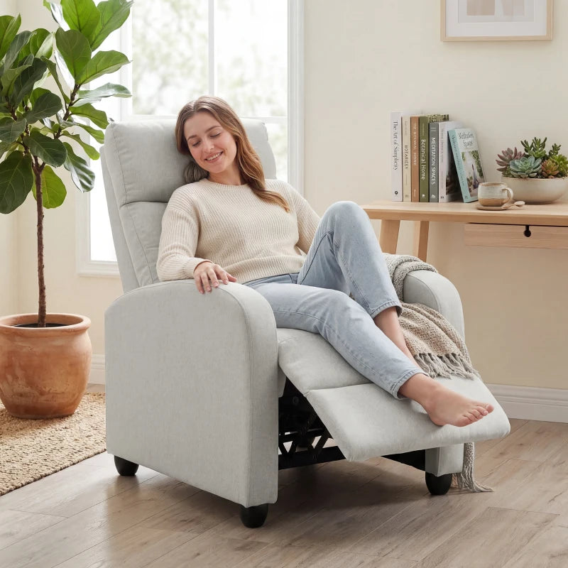 Fabric Recliner Chair Manual Home Theater Seating Single Reclining Sofa Chair with Padded Seat, Cream White