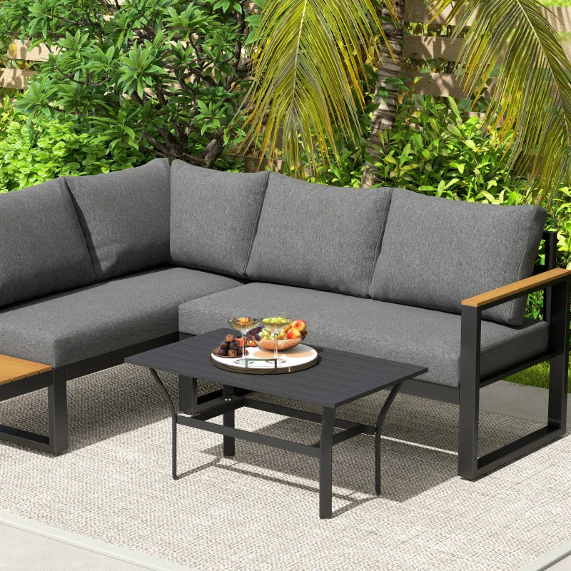 Outdoor Side Table with Slatted Tabletop, Metal Patio Coffee Table for Garden, Balcony, Black