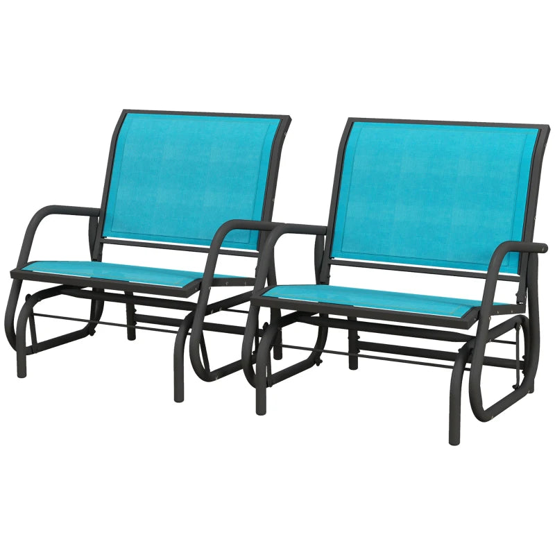 Patio Glider Set of 2 Outdoor Glider Chair with Breathable Mesh Seat & Backrest, Armrests and Metal Frame, Blue