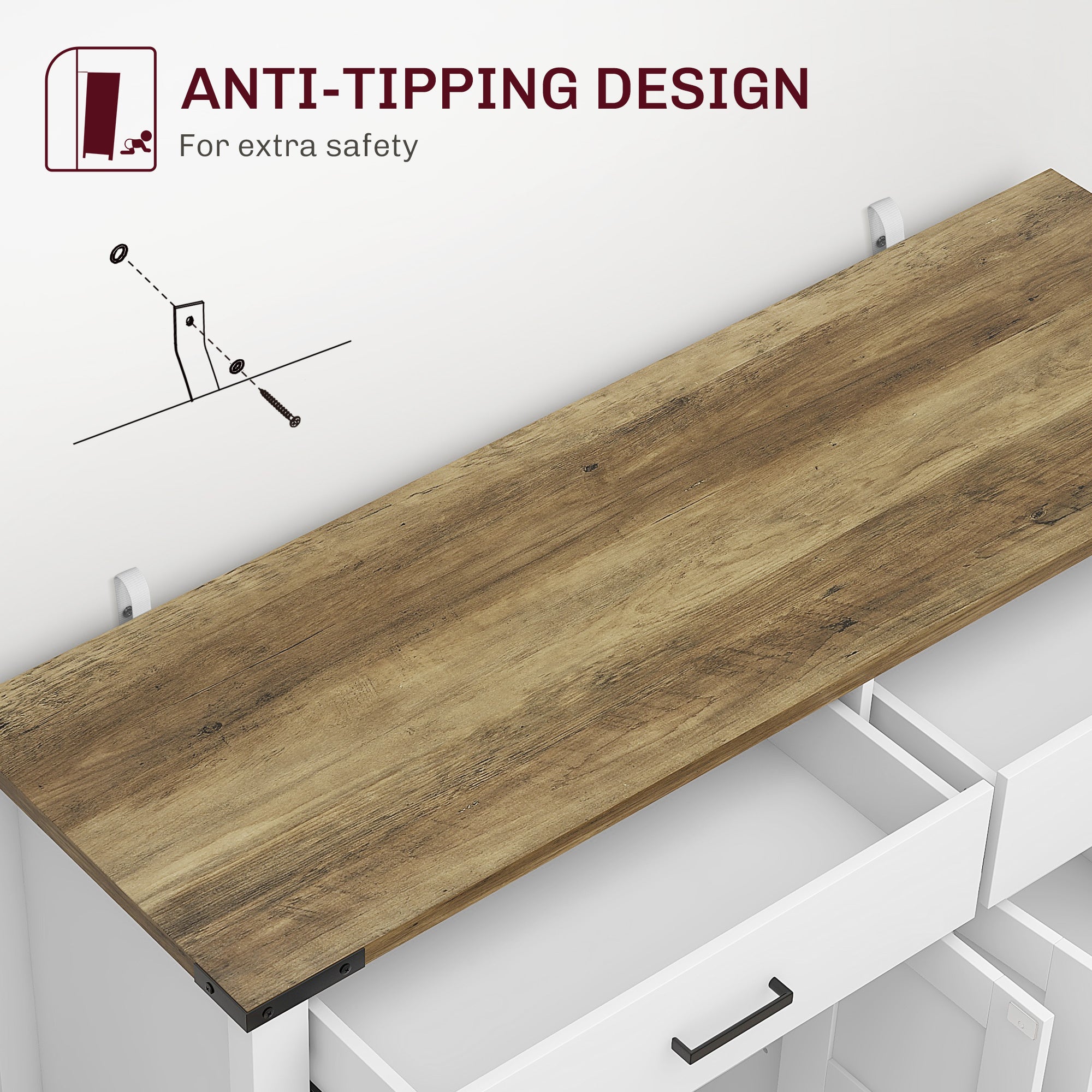 HOMCOM Farmhouse Buffet Cabinet Sideboard with 2 Drawers, 2 Storage Cabinets and Adjustable Shelves, White