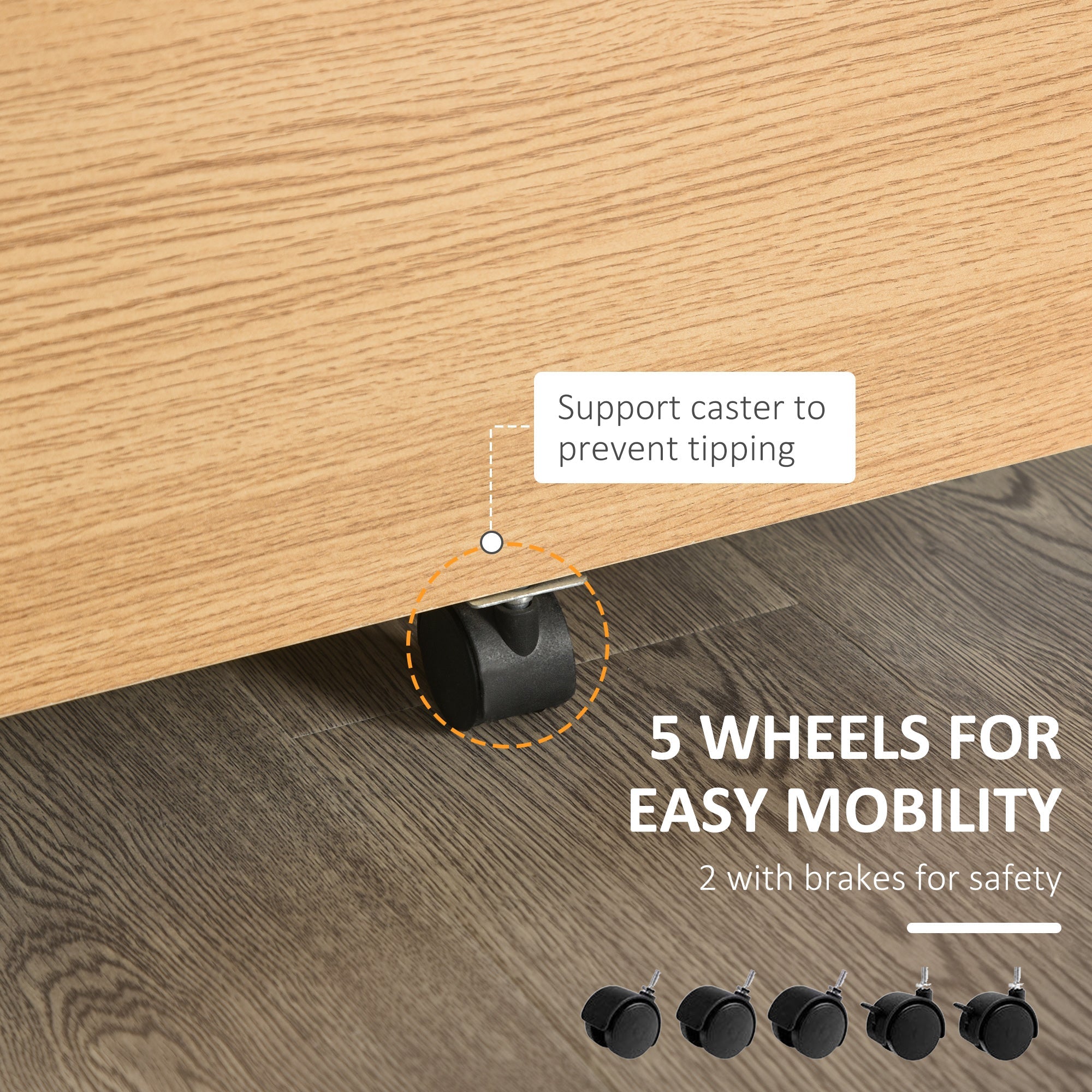 Vinsetto Filing Cabinet 2-Drawer with Lock, Mobile Rolling Office Storage, Natural Finish