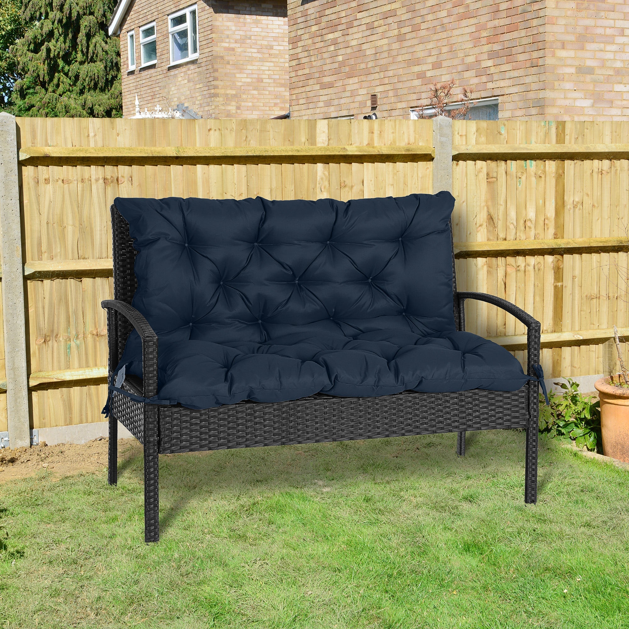 Outsunny Non-Slip Garden Bench Cushion 2 Seater Thick Pad Swing Chair Mat Replacement 39.4" x 38.6" Dark Blue