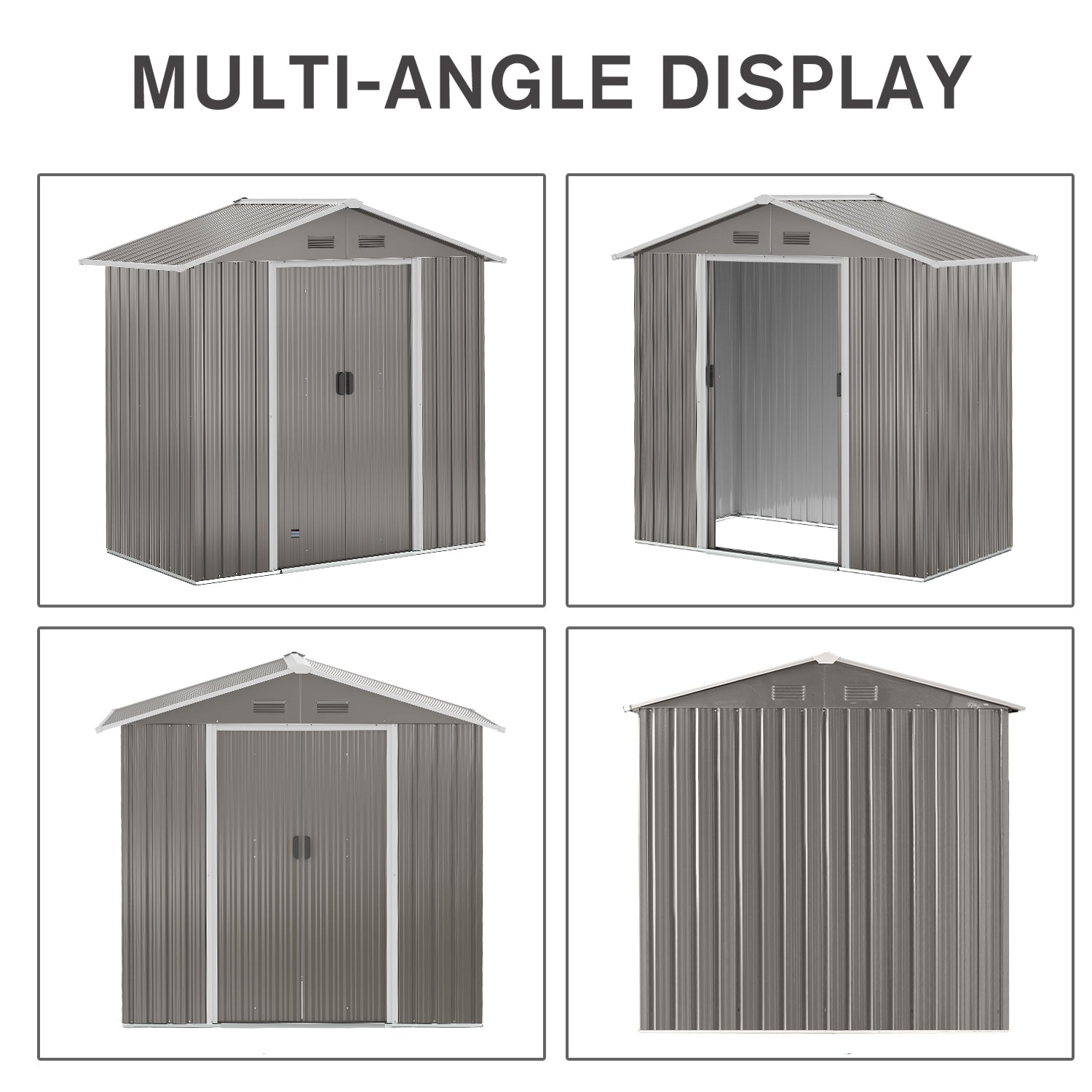Outsunny 6.5x3.5ft Metal Garden Storage Shed for Outdoor Tool Storage with Double Sliding Doors and Vents, Grey
