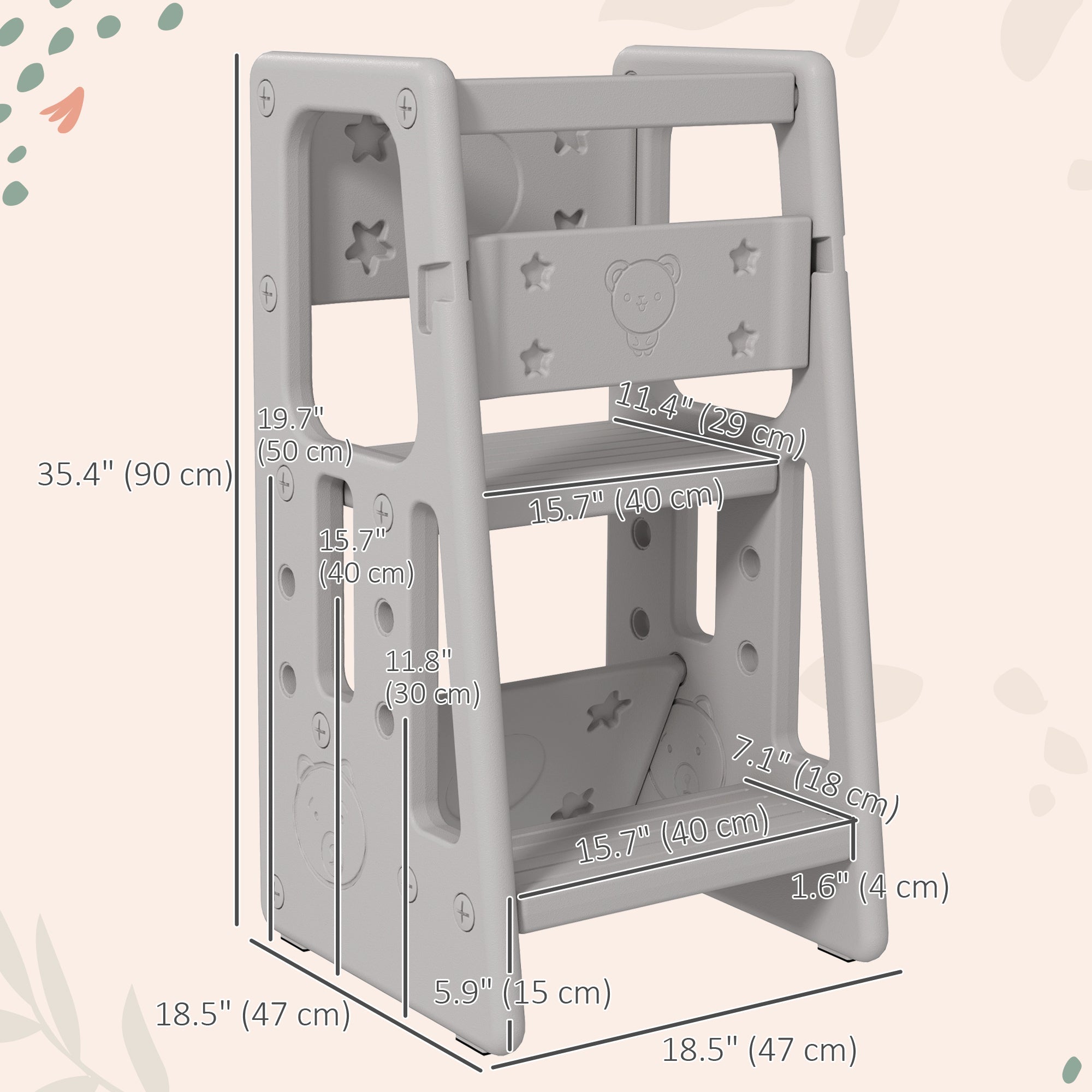 Qaba Kitchen Companion: Kids Adjustable Step Stool Tower for Counter Learning, Safe Standing Platform