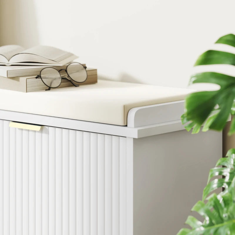 Entryway Bench with Padded Seat and Flip-Drawers, Holds up to 529lbs, Shoe Storage Bench for 10 Pairs of Shoes, White