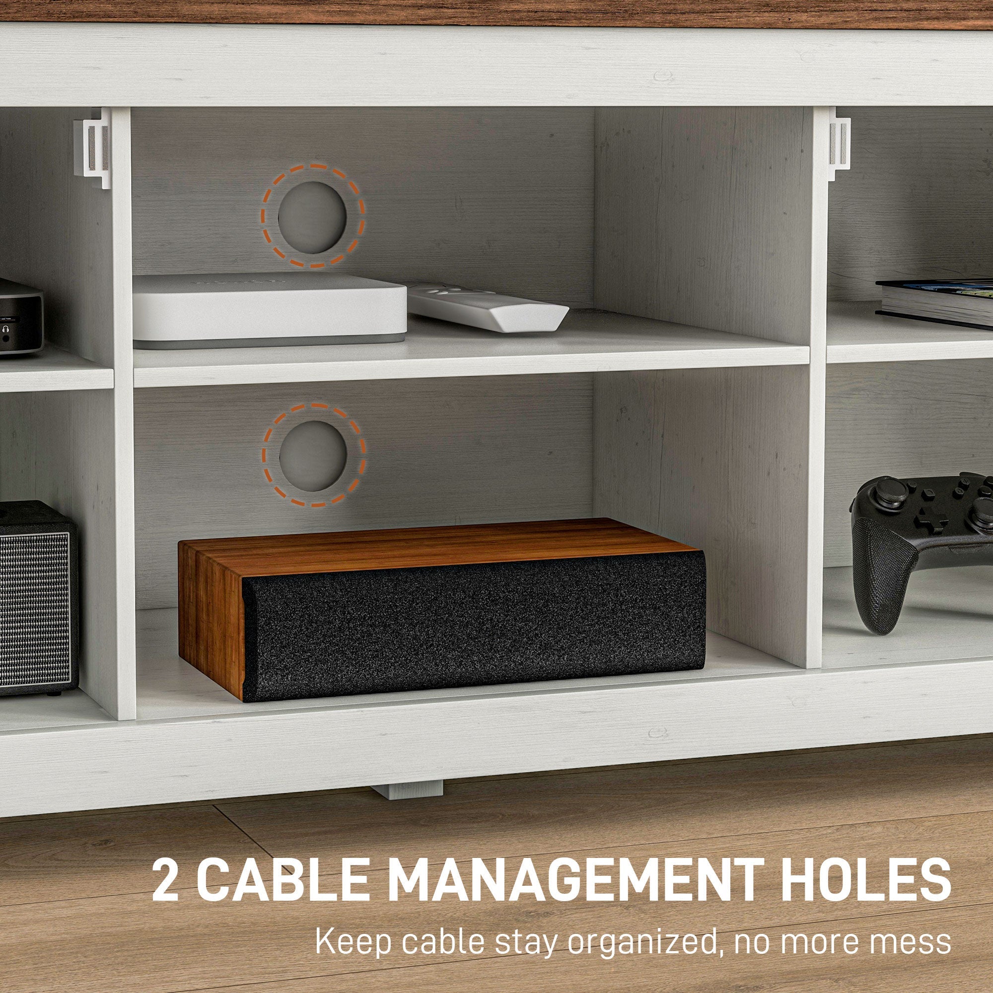 HOMCOM TV Stand Farmhouse Cabinet for up to 65" TV Barn Doors Cable Management Living Room Distressed White