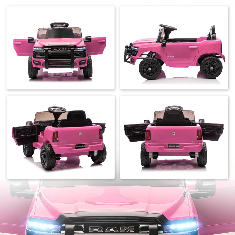 Qaba 12V Ride on Car, Licensed Dodge RAM 3500 Electric Vehicle with Remote Control, Suspension for 3-5 Years, Pink