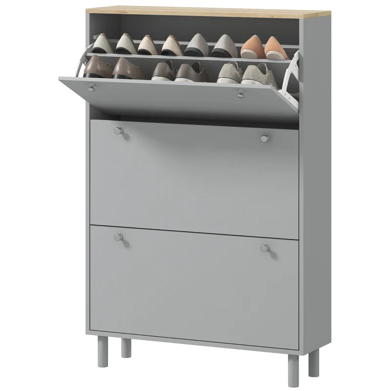 Entryway Shoe Storage Small Modern Flip-Flop Shoe Cabinet with 3 Flip Drawers Adjustable Shelves for 24 Pairs of Shoes, Grey